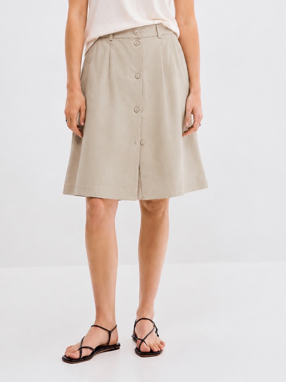 Lana Lee Vintage Classic Tan Button-Front Bermuda/Skirt
